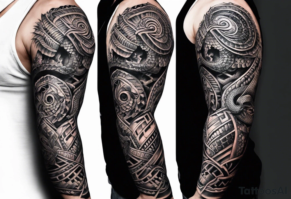 aztec snake sleeve tattoo idea