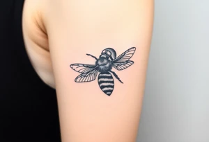 bee with a pilots hat flying next to a jet plane tattoo idea