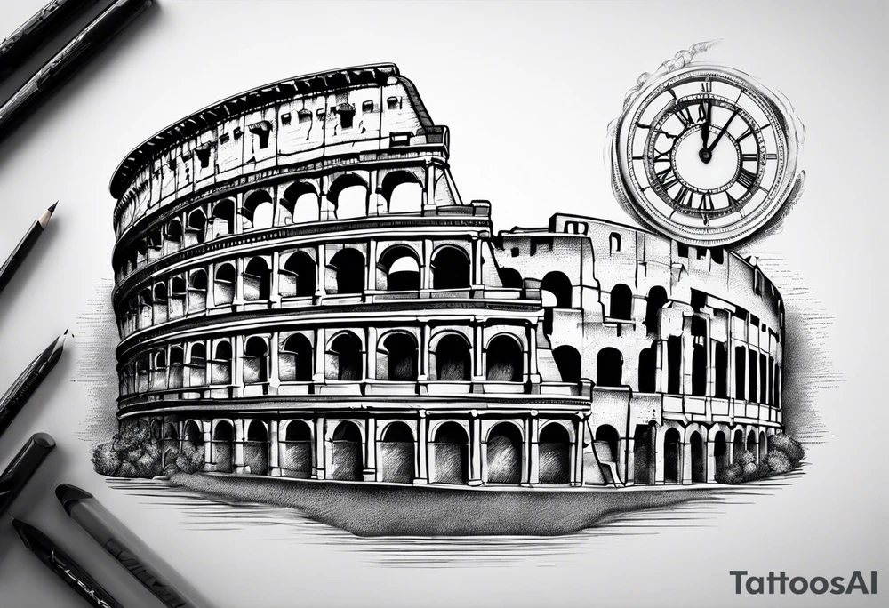 Roman colosseum with clock tattoo idea