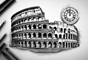 Roman colosseum with clock tattoo idea