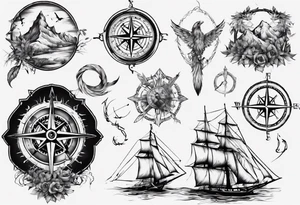 Landkarte mit einem Kompass drauf und einer Füllfeder mit Tinte, für den Unterarm tattoo idea