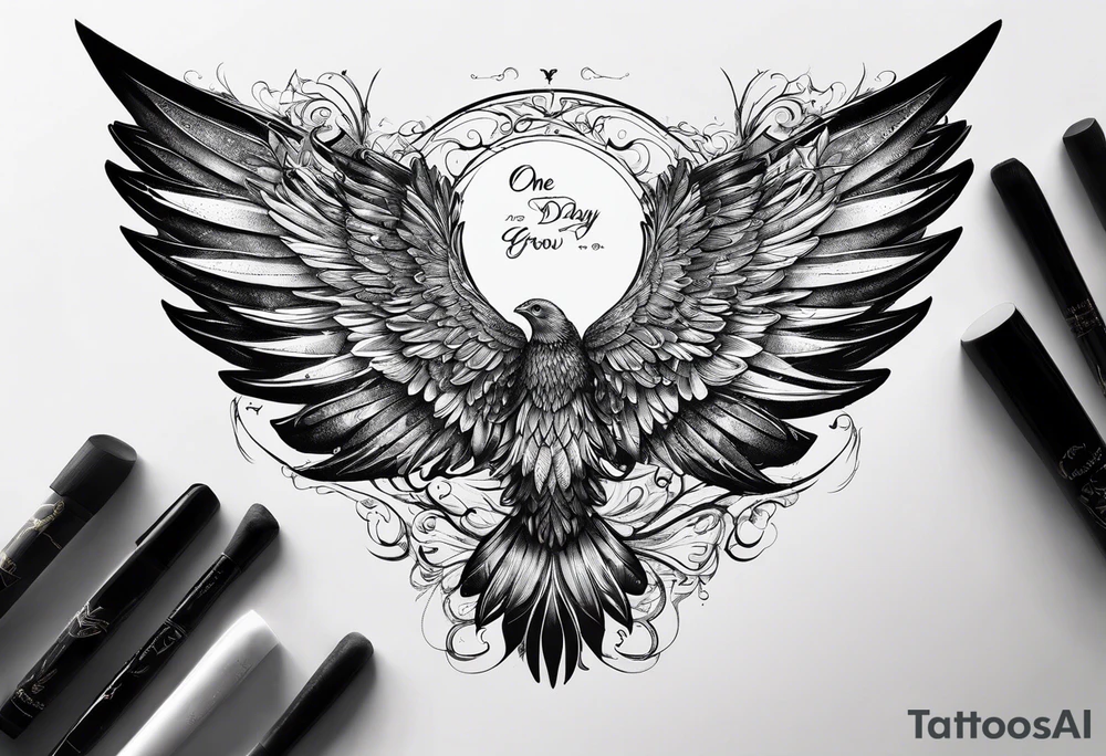 cursive writing "one day i am going to grow wings" with wings on either side tattoo idea cursive writing "one day i am going to grow wings" with wings on either side tattoo idea