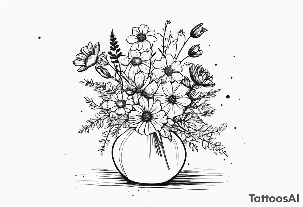 wildflower vase with birthflowers for April, May, June, august, october, november tattoo idea