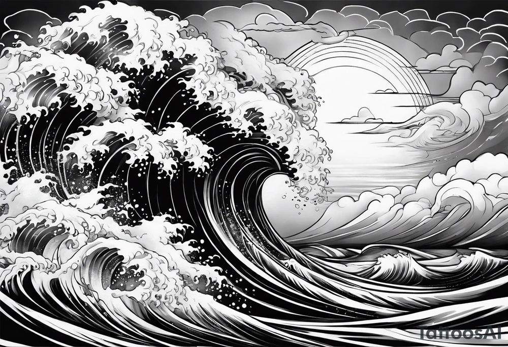 waves and clouds tattoo idea