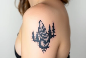 Lone wolf howling at the moon in the forest in the night tattoo idea
