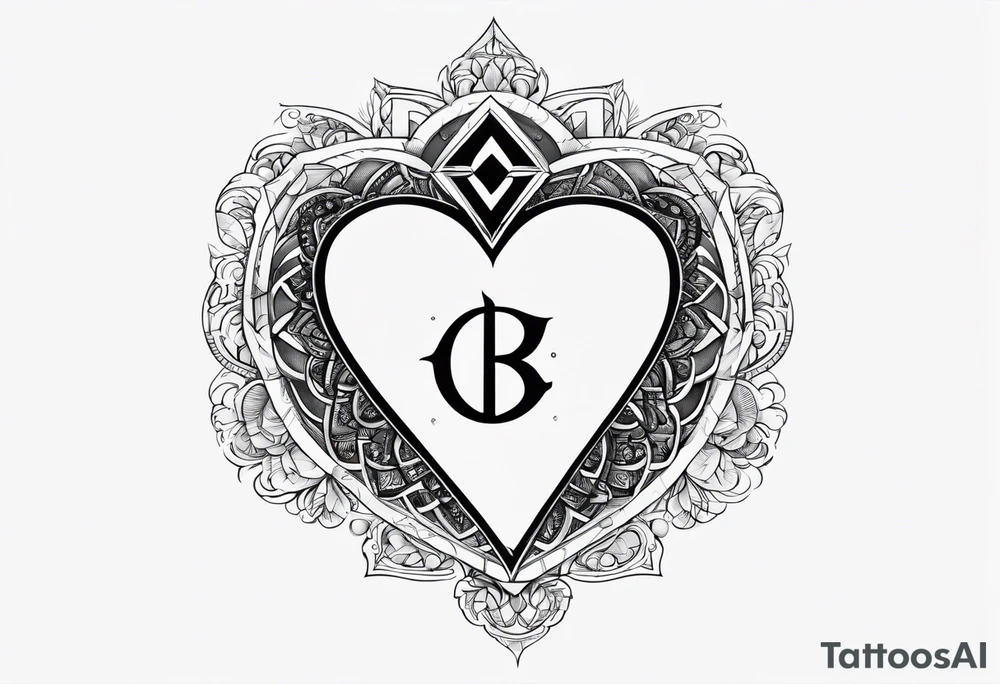 A black heart design, with the letter "β" embedded in the center. tattoo idea