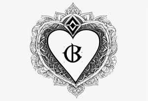 A black heart design, with the letter "β" embedded in the center. tattoo idea