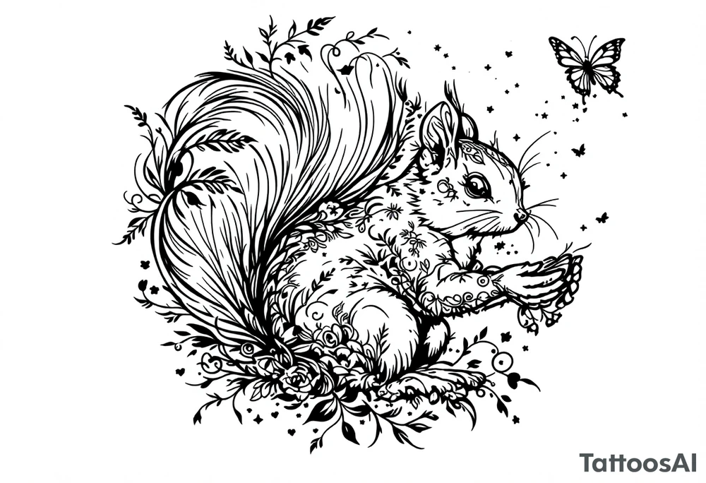 A Squirrel with a butterfly in hands tattoo idea