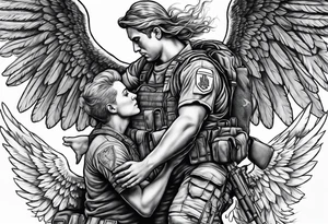 A soldier being lifted up by a guardian angel tattoo idea