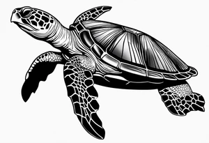 Hawksbill turtle swimming, side view, scuba diving tank on its back tattoo idea