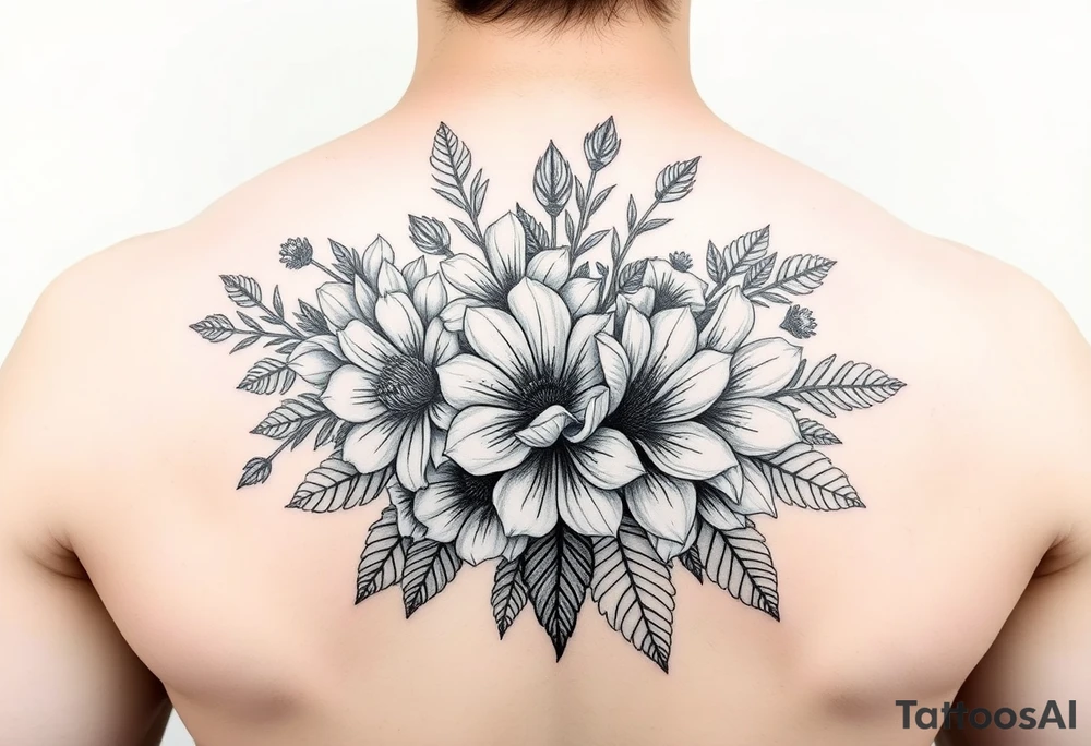 A bouquet of flowers for the months of January , February,  March, April,  May, June, August tattoo idea