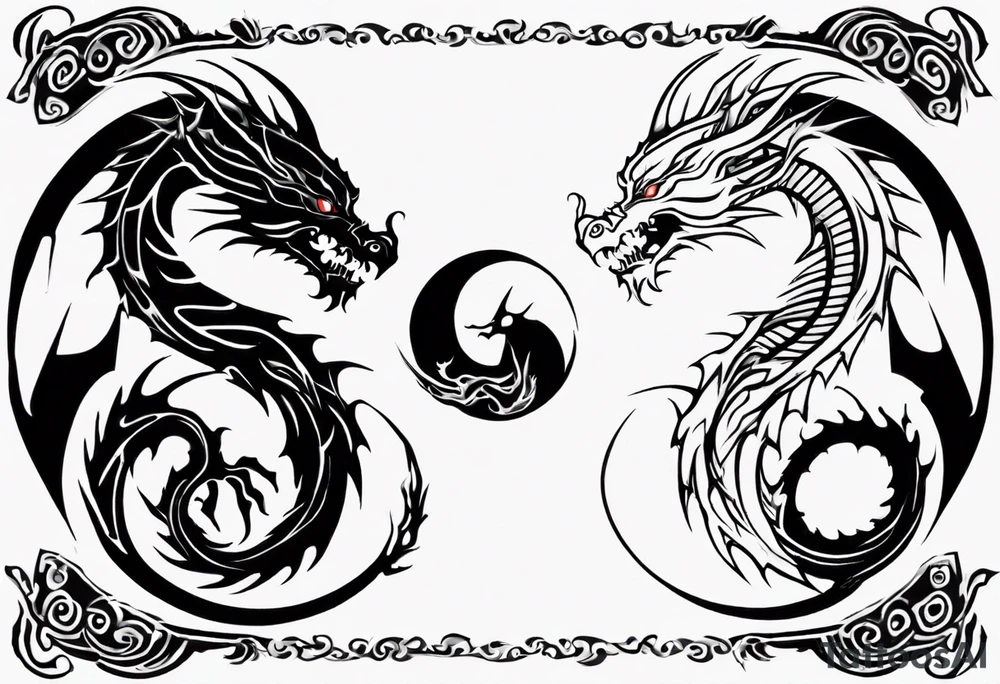 two dragons meeting to create yin yang tattoo idea
