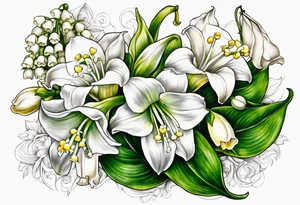 lily of the valley and angel trumpet flowers tattoo idea