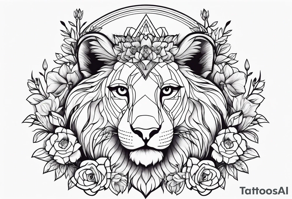 lionesses and an owl with flowers tattoo idea