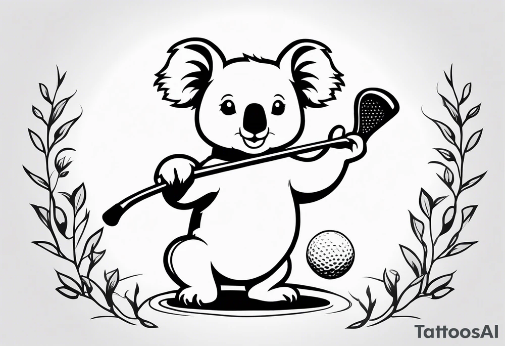 Koala swinging a golf club tattoo idea