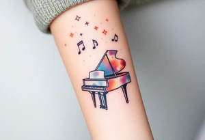 grand piano under stars and music notes tattoo idea