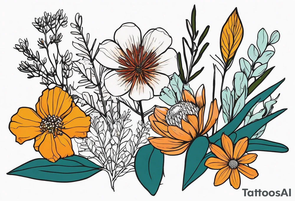 Pilbara region native plants and flowers, Kimberley region native plants and flowers less detail tattoo idea