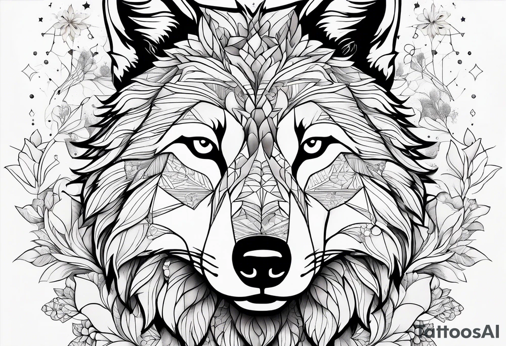 Constellation, animal wolf snow , géométric , flower tattoo idea