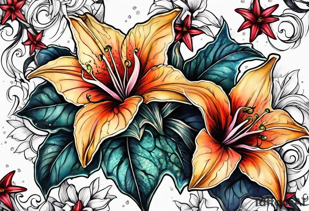 Fines flowers bat stars tattoo idea