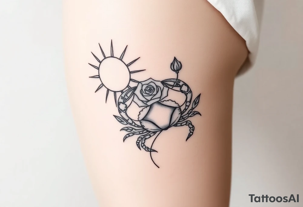 Sun, rose, and crab traditional old school tattoo idea