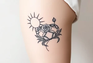 Sun, rose, and crab traditional old school tattoo idea