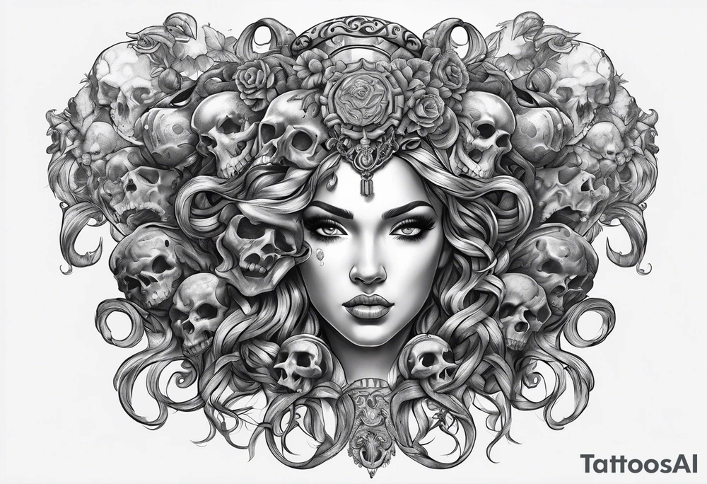 Medusa with skulls sleave tattoo idea