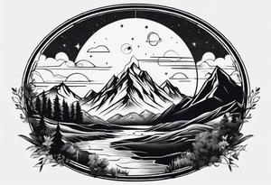 mountain and space simple line style tattoo idea