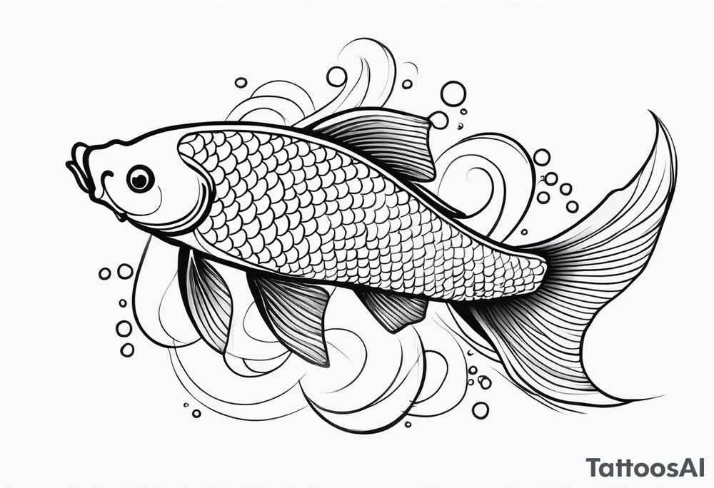 koi fish with a narrow body and elongated fins, trimmed with pearls, ginkgo leaves around tattoo idea