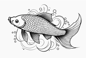 koi fish with a narrow body and elongated fins, trimmed with pearls, ginkgo leaves around tattoo idea