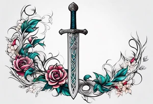 a sword with vines and flowers wrapped around it tattoo idea