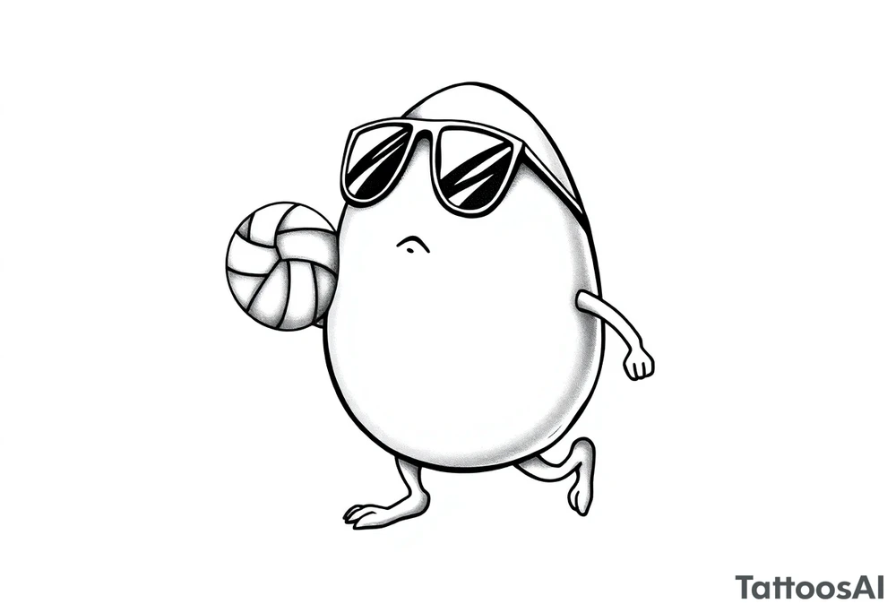 walking egg in sunglasses , holding a volleyball tattoo idea