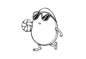 walking egg in sunglasses , holding a volleyball tattoo idea