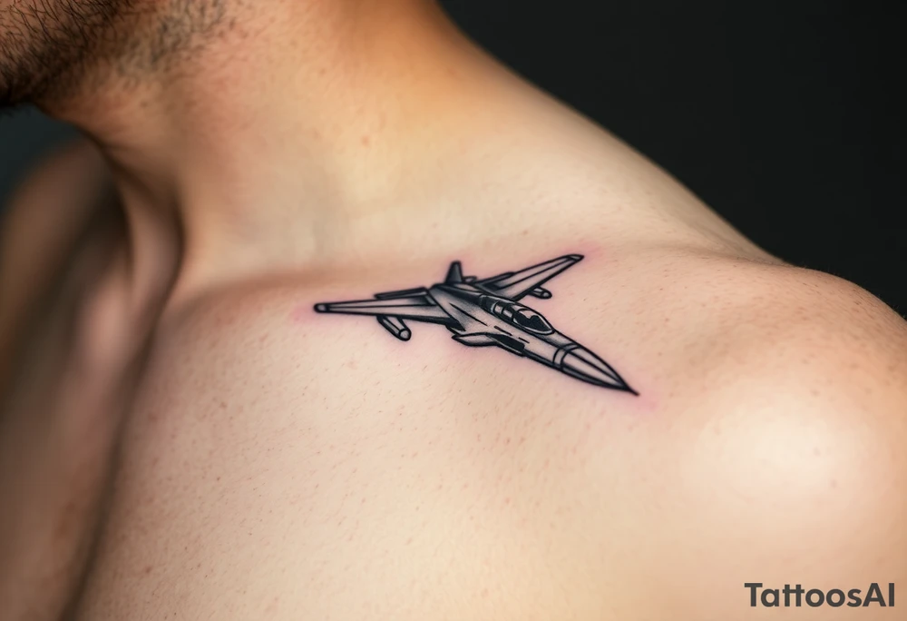 i want a fighter jet tattoo, give me something that looks a bit technical and a medium size tattoo idea