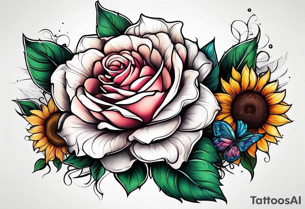 flower rose , sunflower, animal tattoo idea