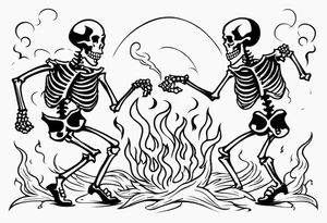 two western skeletons dancing in a burning room tattoo idea