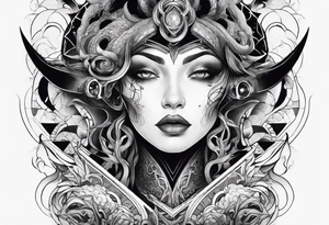 Lovecraftian creature, flowing into more futuristic technology elements. Half sleeve on arm. tattoo idea