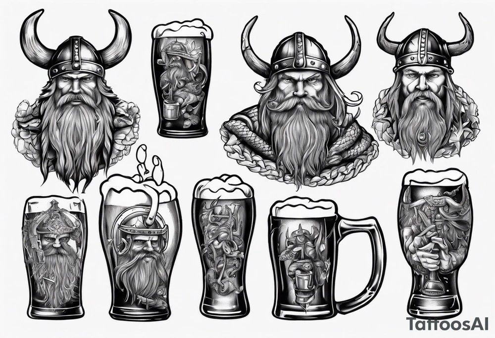 viking drinking beer tattoo idea
