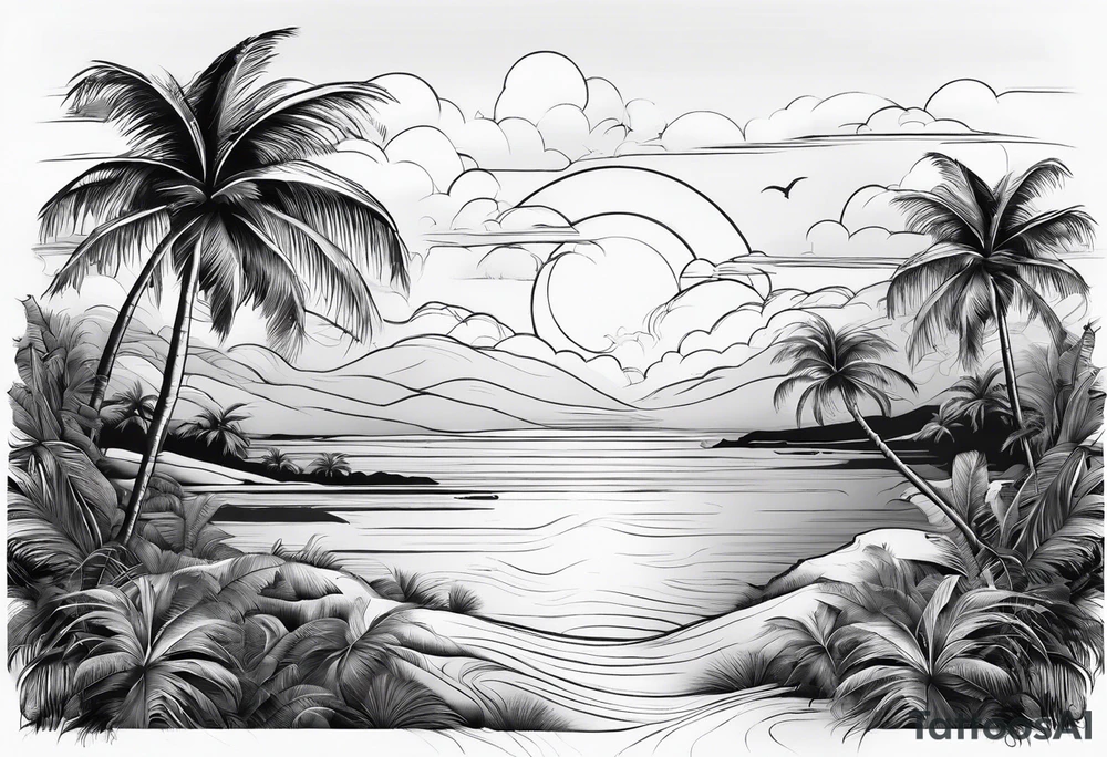 fine line beach landscape on upper arm with palm trees tattoo idea fine line beach landscape on upper arm with palm trees tattoo idea