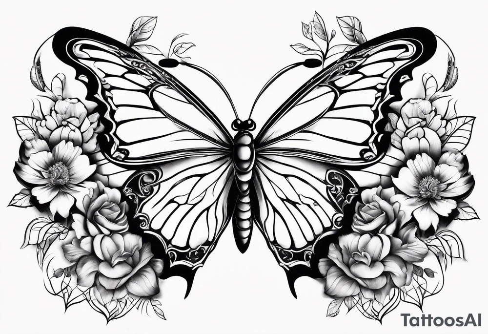 Butterflies with flowers & snake tattoo idea
