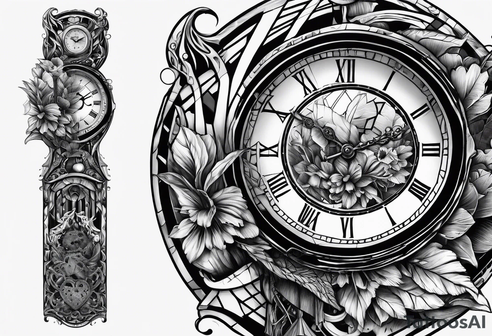 Broken clock with skeleton fingers on hand tattoo idea