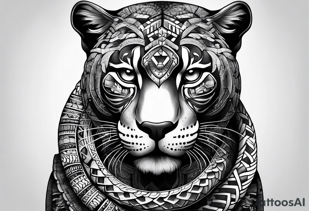 aztec black jaguar with snake tattoo idea