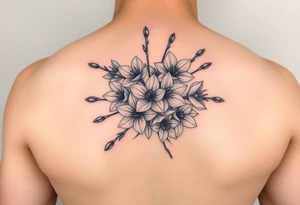 Bouquet of cherry blossoms and daffodils tattoo idea