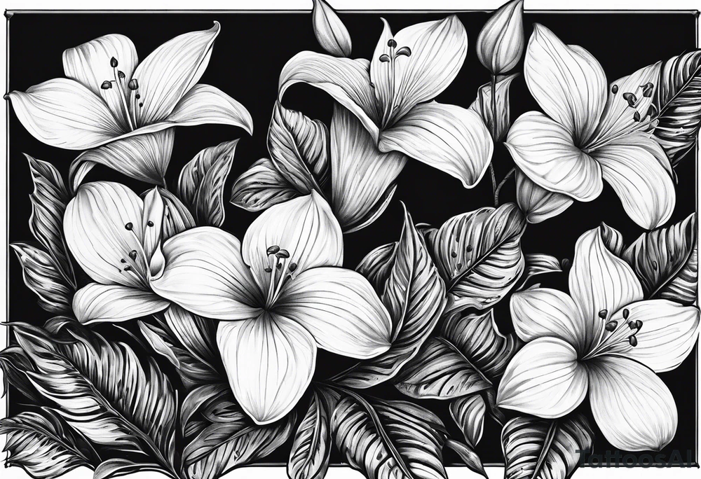 three trilliums, sword fern, name, tattoo idea