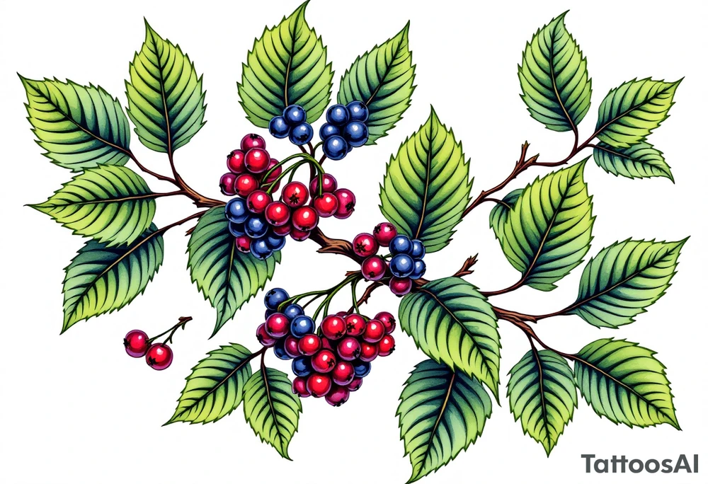 American traditional blackberry vine with leaves tattoo idea