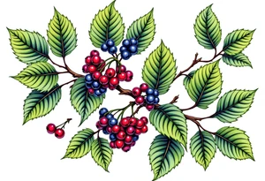 American traditional blackberry vine with leaves tattoo idea