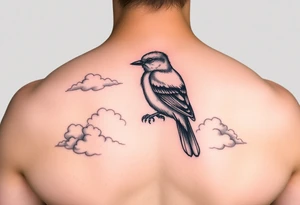 Kentucky bluebird with realistic clouds tattoo idea
