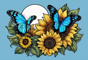 Full moon, blue morpho butterflies and sunflowers. tattoo idea