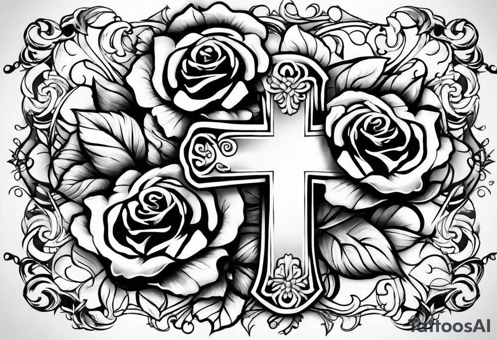 Cross with roses around it tattoo idea