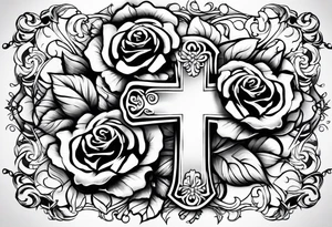 Cross with roses around it tattoo idea