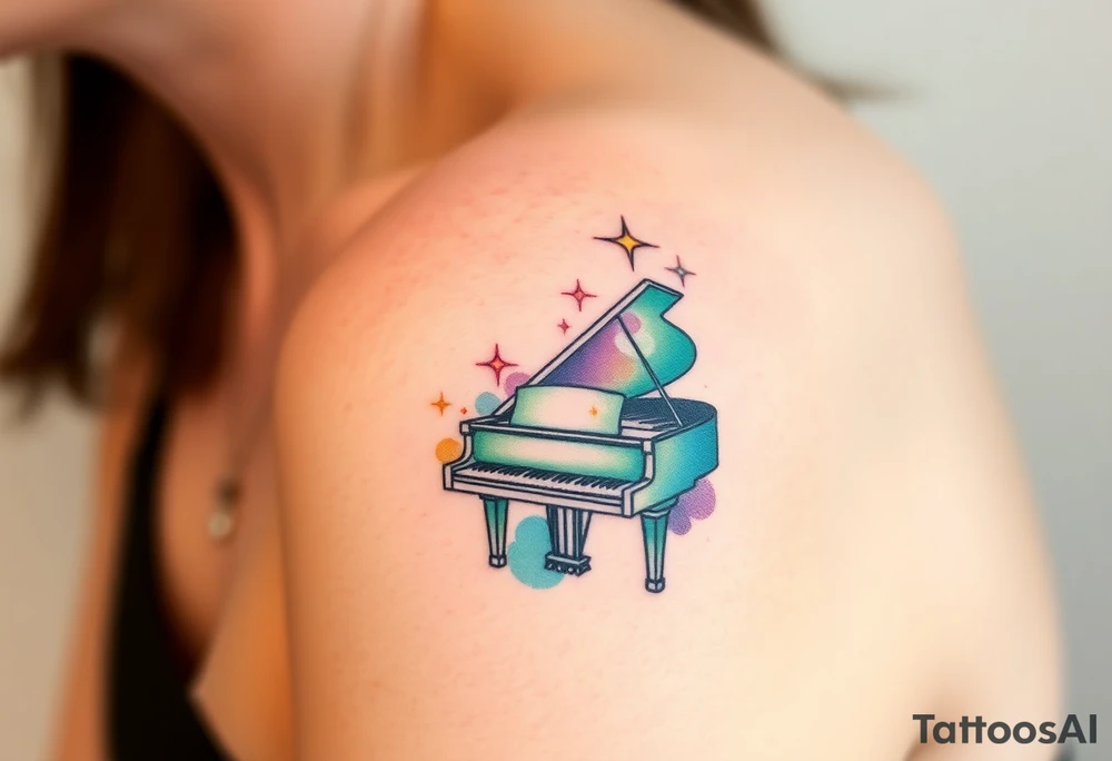 dreamy grand piano under the star tattoo idea